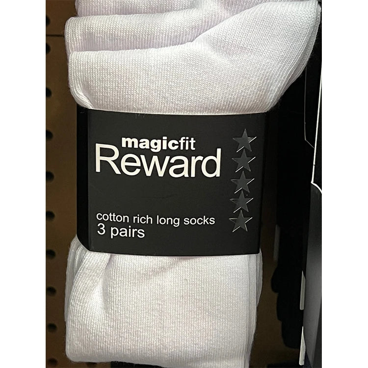 Long White School Socks, pack of three pairs